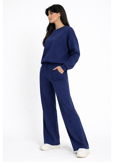 Balenbi Oversize Bisiklet Yaka Basic Modal Kadın Takım 1206 - Form Serisi Lacivert