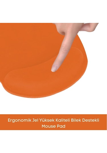 Turuncu Bilek Destekli Ergonomik Jel Kaymaz Taban Mouse Pad