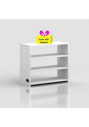 Kenzlife Ayakkabılık Goya Byz 060 70 30 Arkalıksız Ayakkabı Ofis Dolabı + Tekli Duvar Rafı Hediyeli Beyaz