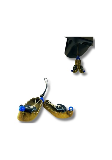 El Yapımı Deri Minyatür Çarık Maskot Dikiz Aynası Süsü Sarı