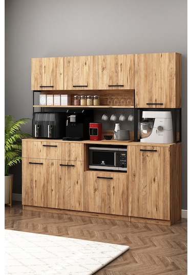 Ervin Kahve Köşesi 3 Kapaklı Boy Dolaplı Airfry Kiler Dolabı Atlantik Çam Atlantik Çam