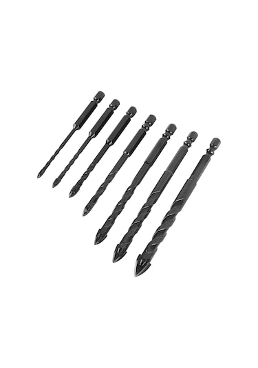 Xindoker 7 Parça Alyaş Matkap Ucu Seti, 3-12mm Çaplı, Dört Yivli, Altıgen Saplı, Dayanıklı, Taş Ve Çini İçin, Taşınabilir Saklama Kutusu İle