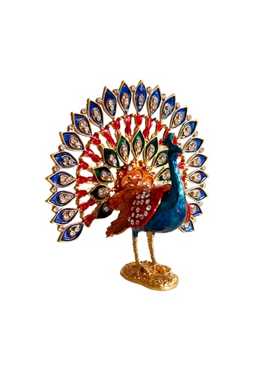 Kristal Taşlı Dekoratif Tavus Kuşu Biblosu - Mavi Renk