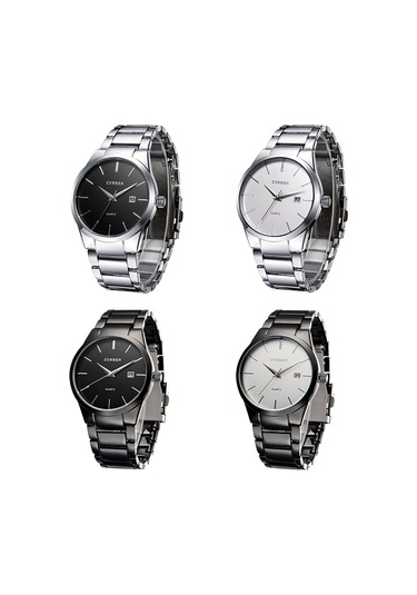 Skycity Curren Kol Saati: Basit Tasarım, Gümüş Çelik Kordon, Takvim Gösterimi, Gündelik Su Geçirmez, Siyah Disk Siyah