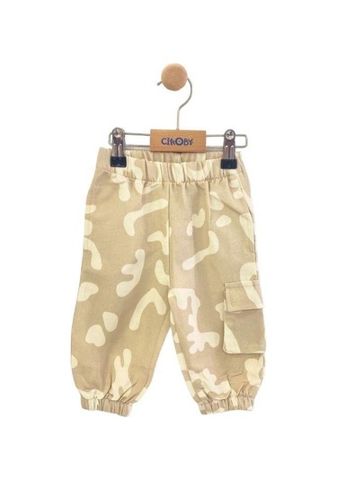 Erkek Bebek Desenli Kargo Cepli Pantolon-13811 Bej