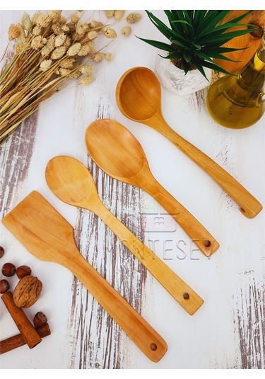 Ahşap Tahta Mutfak Kaşık Seti 4 Parça Kayın, Şimşir Ağacı 4-1