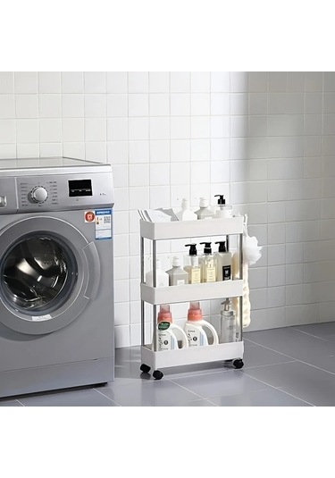 Sunshine011 3 Katlı İnce Siyah Tekerlekli Metal Depolama Arabası, Mutfak Banyo Çamaşır Odası İçin Dikey Organizatör, Montaj Gerekmez Siyah