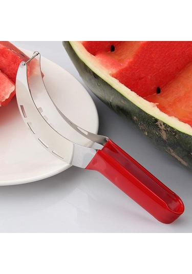 Karpuz Dilimleme Kesici Paslanmaz Çelik Renk Kaymaz Plastik Sarma Kolu Zarar Vermez Eller Kavun Mutfak Meyve Kesme Aleti Kırmızı
