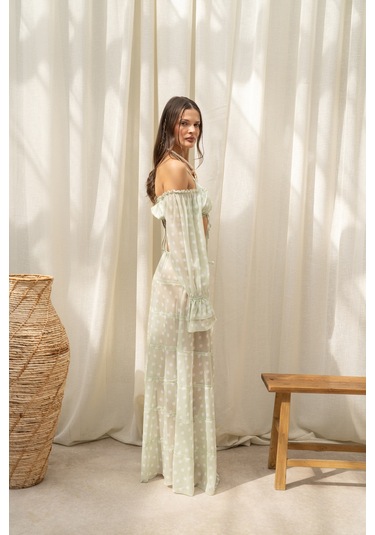 Mai Collection Samos Puantiyeli Yeşil Crop Etek Takım