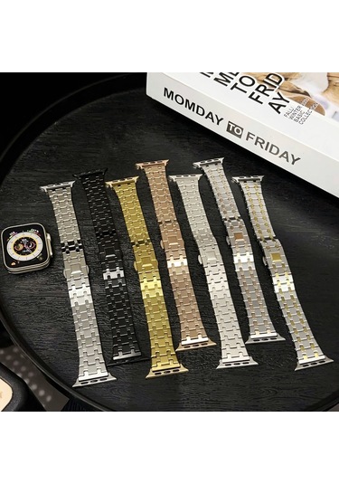 iOs Watch Uyumlu Serisi İçin 6 44mm Çift T Paslanmaz Çelik Saat Bandı Gümüş