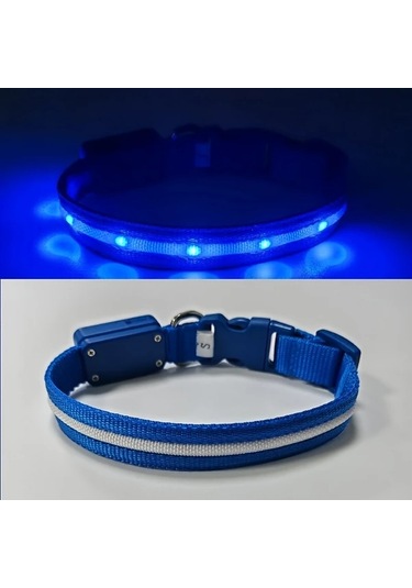 Honeybeeshop Gece Yürüyüşleri İçin 1000 Metre Görüş Mesafeli Şarj Edilebilir Kedi Köpek Tasması Blue Xs Çok Renk Ve Beden Seçeneği Altın