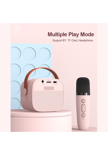 Reedark Mikrofonlu Kablosuz Bluetooth Hoparlör Karaoke Hoparlör Modeli: P2 Çift Mikrofon Pembe