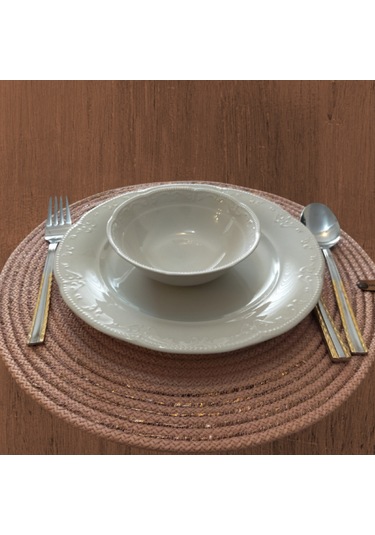 Pudra 6 Kişilik 7parça Amerikan Servis, Hasır Supla Takımı, Tabak Pudra