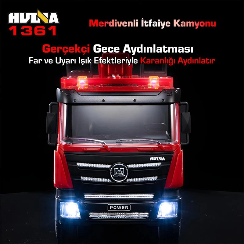 Huına 1361 1/18 15ch Rc Model Uzaktan Kumandalı Merdivenli Yangın Söndürme İtfaiye Kamyonu İş Makinesi -su Püskürtme Fonksiyonlu-2.4g Gerçekçi Similasyon Ses Ve Işık Sistemi