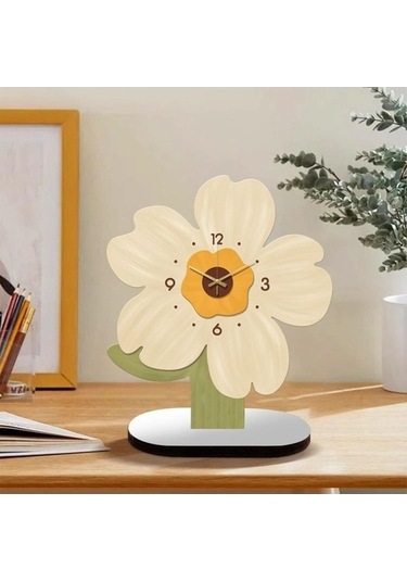 Trendooze Suntek Sessiz Saati Saat Masa Desenli Dekoratif Ayçiçeği Analog - Cm