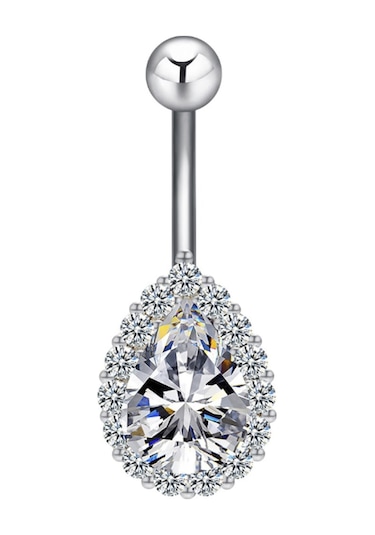 Chavin Beyaz Damla Taşlı Çelik Göbek Piercing Dt59By Beyaz