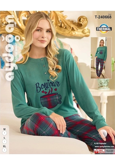 Aydoğan Kadın Düğme Yaka Termal Pijama Takımı 240668y- 1 Adet Yeşil Aydoğan Kadın Düğme Yaka Termal Pijama Takımı 240668y- 1 Adet Yeşil