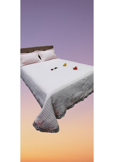 Yatak Örtüsü Zmrt Çift Kişilik Dantelli Çık Pembe Pamuk Pembe