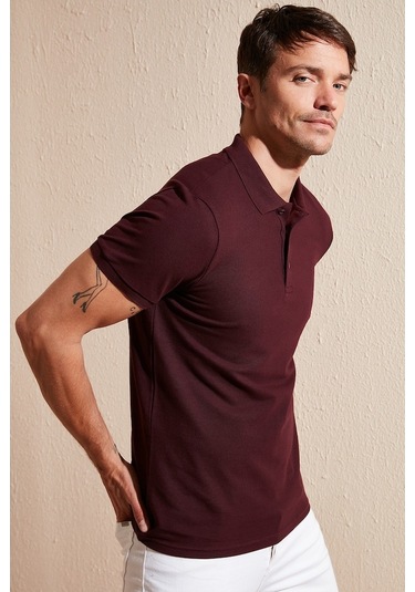 Buratti Pamuklu Regular Fit Düğmeli Erkek Polo Yaka T Shirt 5902127 Vişne
