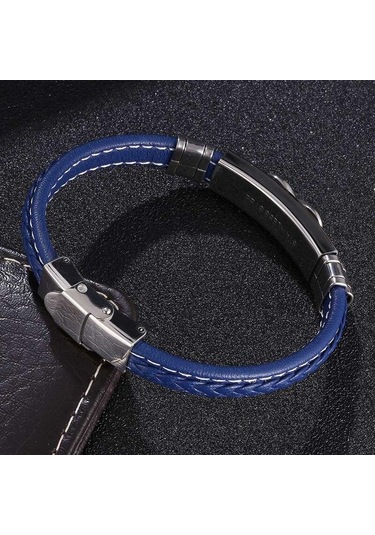 Yeni Moda Deri Bileklik Çelik Hediye Erkek El Charm Takı Erkek Bileklik El Yapımı Takı Bb1042 Mavi
