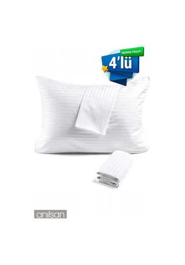 4l'ü Çizgili Saten Yastık Kılıfı 50x70 Cm, 83tel Beyaz