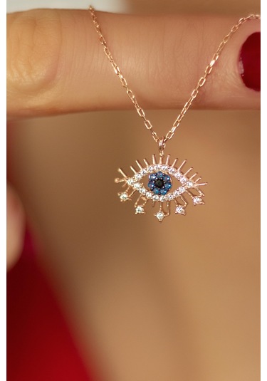 Bybarun Göz Nazar Gümüş Kolye Rose Gold