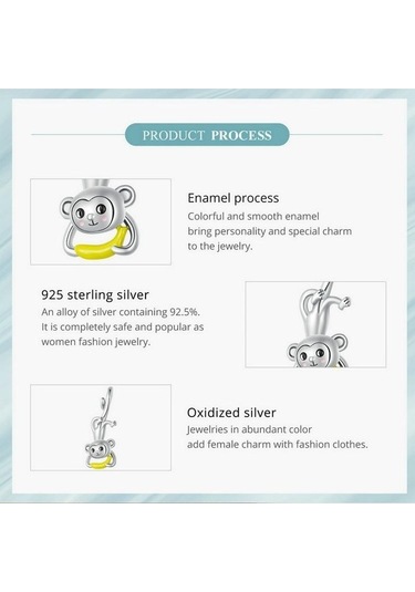 Novahub 925 Ayar Gümüş Maymun Muz Charm Boncuk Kolye Bilezik İçin Gümüş