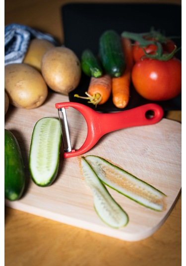 Solingen Mat Kırmızı Sapan Soyacak Paslanmaz Alman Çeliği, Ergonomik Sap, Çift Yönlü Kullanım-183 Kırmızı