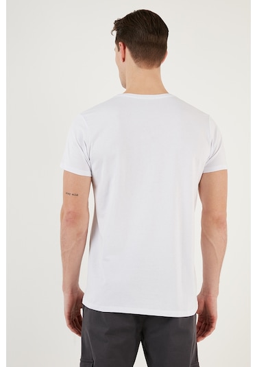 Buratti Bisiklet Yaka Pamuklu Slim Fit Erkek T Shirt 541Rework Beyaz