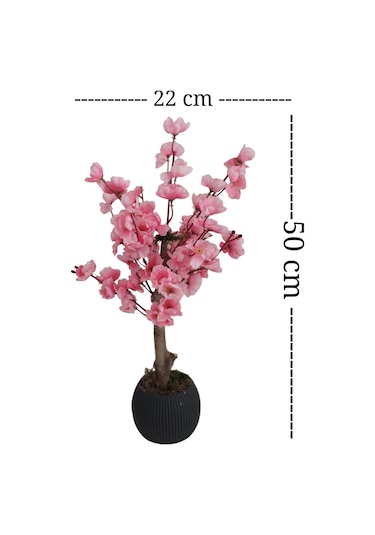 Minik Pembe Bahardalı Ağacı Masaüstü Balkon Çiçeği Yapay Çiçek