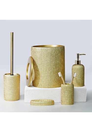 Selim Natural 5 Parça Banyo Seti - Altın Altın
