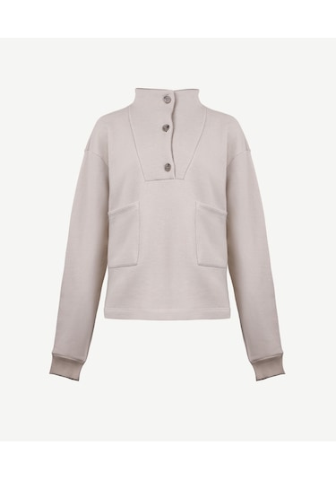 Yargıcı Ön Cep Detaylı Dik Yakalı Sweatshirt Bisküvi Melanj Çok Renkli