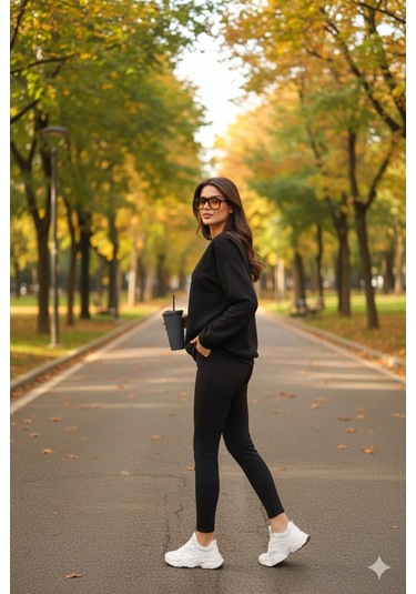 Cemo Günlük Uzun Kollu Bisiklet Yaka Basic Bluz/sweatshirt Siyah