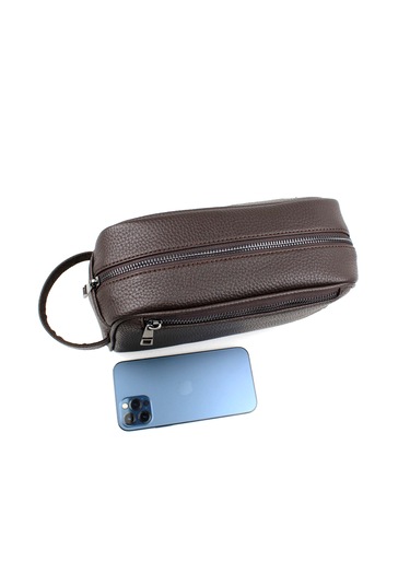 Erkek Kahverengi Kozmetik Makyaj Tıraş Çantası Erkek El Çantası