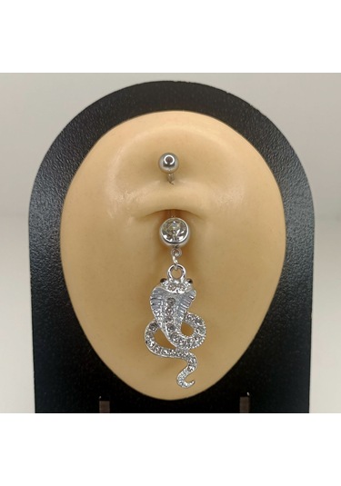 Aya Tasarım Gümüş Renk Kobra Yılan Model Göbek Piercing Gümüş