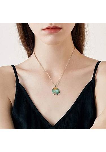 Dünya Haritesı 3D Küre Çift Taraflı Kolye Çok Renkli