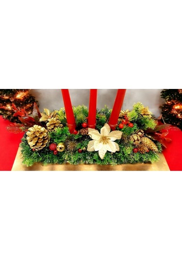 Yılbaşı Centerpice 3lü Mumluklu