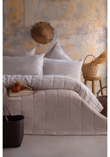 Apricitas Home İnes Bej Çift Kişilik Yatak Örtüsü Takımı Bej