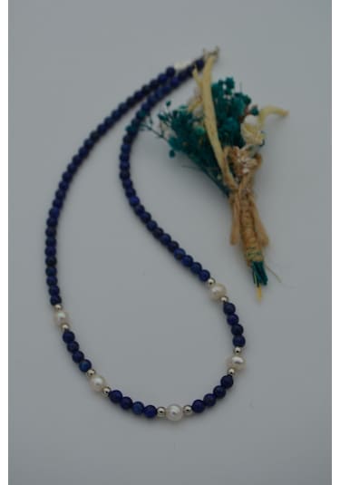 Stoneage Lapis Lazuli Ve Incili Kadın Kolye Beyaz