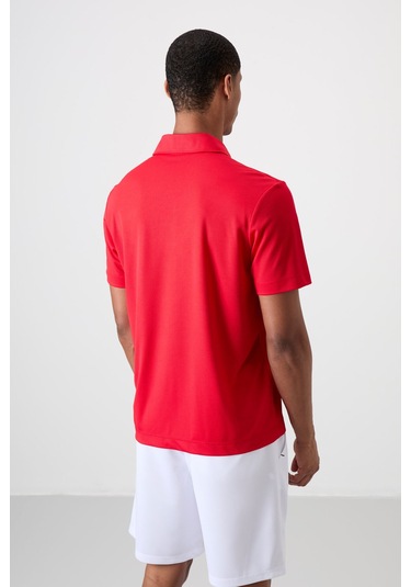 Kırmızı Nefes Alan Dokulu İnce Esnek Standart Fit Polo Yaka Erkek Performans T-shirt - 88393 Kırmızı