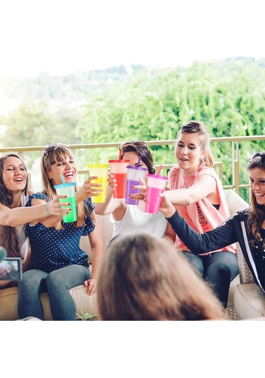 Skycity 10 Adet Renk Değiştiren 24 Oz Sürahile Ve Kapaklı Plastik Bardaklar - Soğuk İçecekler İçin Sızıntısız, Yaz Partileri Ve Toplantılar İçin Çok Renkli Büyük Boy Kupa Seti Diğer