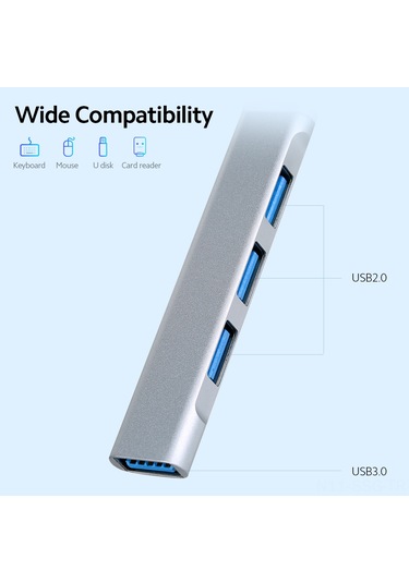 Springsun Alüminyum 4-port Usb Hub: 1 Usb 3.0 + 3 Usb 2.0 Çevirici, Veri Transferi Ve Cihaz Genişletici Gümüş