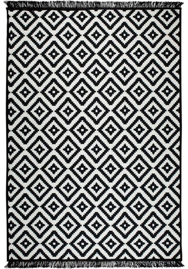 Çift Taraflı Kilim Yolluk - Siyah Beyaz Piramit Desen 80x200