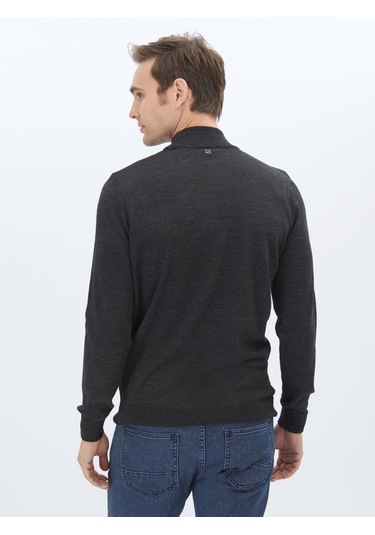 Kip Antrasit Yarım Balıkçı Yaka Düz Örgü Yün Karışımlı Triko Çok Renkli
