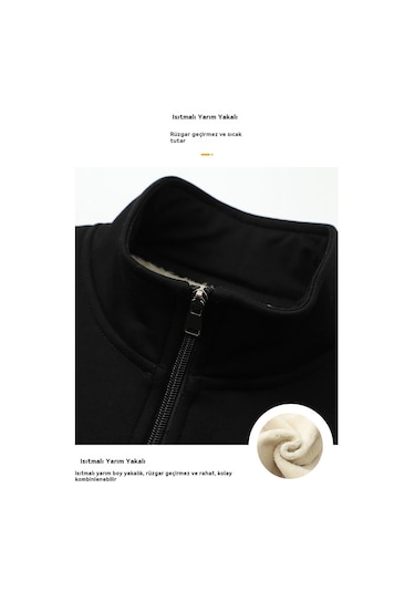 Erkek Kapüşonlu Üst, Erkek Hırka, Polar Astarlı, Kalın Ve Sıcak Dış Giyim Siyah