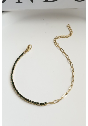 Kadın Çelik Bileklik İnce Suyolu Elips Mix Zincir Bileklik Yeşil