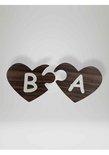 B Harfi Sol Parça Ahşap Puzzle Kalp Harf Magnet Buzdolabı Süsü İkili Uyumlu Kod:990