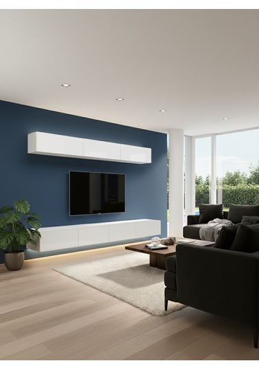 Mac Dizayn Milas Tv Ünitesi Minimalist Tasarım & Akıllı Depolama Yavaş Kapanan Kapaklar Parlak Beyaz