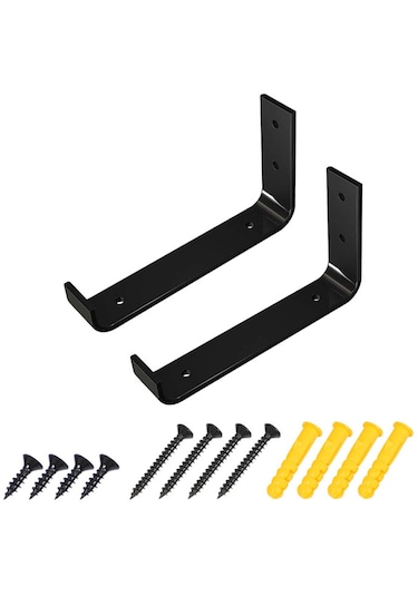 Homyl 2x Raf Aparatı Rustik Metal Vidalı Duvara Monte 22,5-cm Siyah