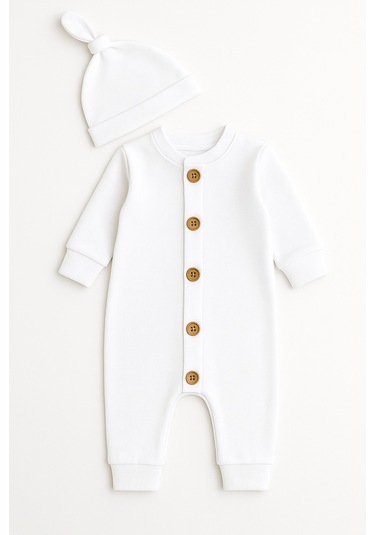 Mevsimlik %100 Pamuk Bereli Bebek Tulum Takım - Yeni Sezon Unisex Süt